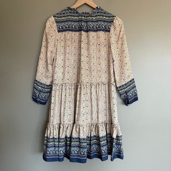 Veronica‎ Beard Lumi Dress Size 2 Silk Cream Beige Blue Floral Ruffles Chic Sexy - Picture 14 of 16